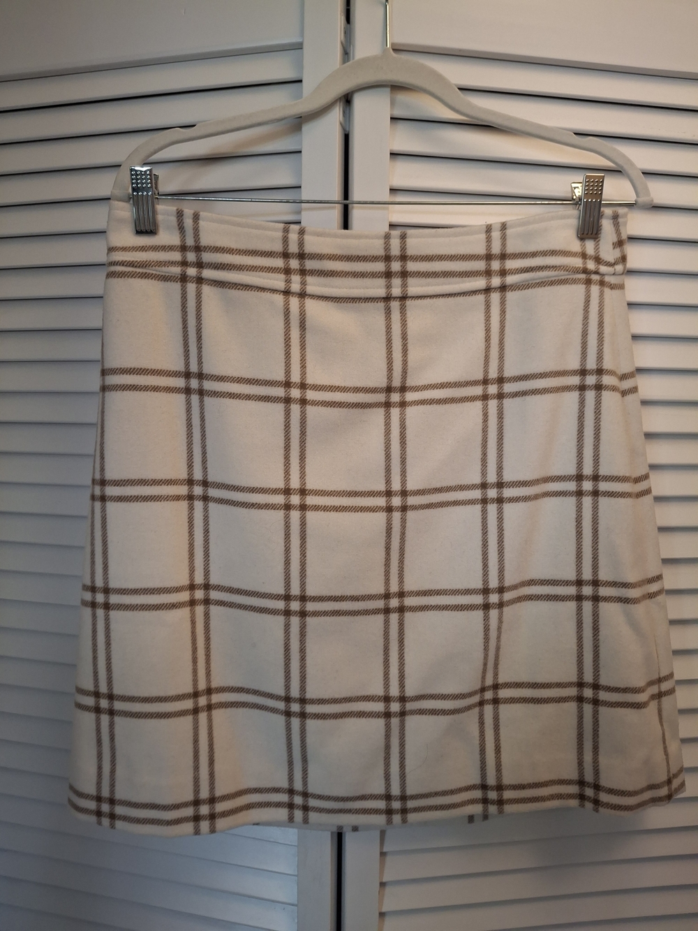 J. Crew Factory Cream and Tan Plaid Mini Skirt